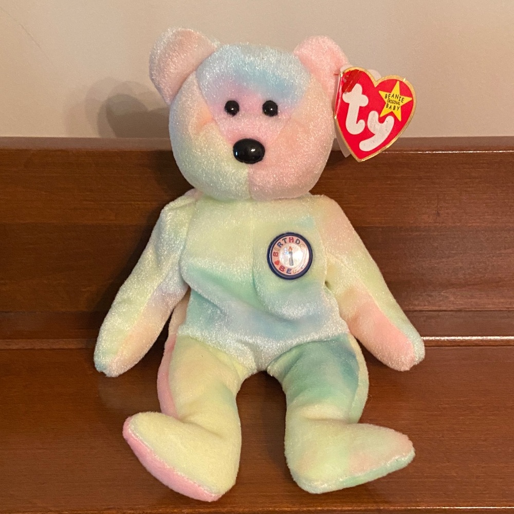 Ty Beanie Baby Birthday Bear 5th Generation Pastel Colors 1999 Retired Excellent